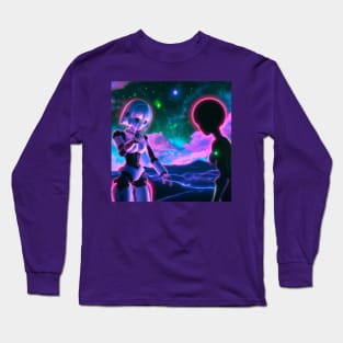 Anime Girl Robot with Alien Long Sleeve T-Shirt